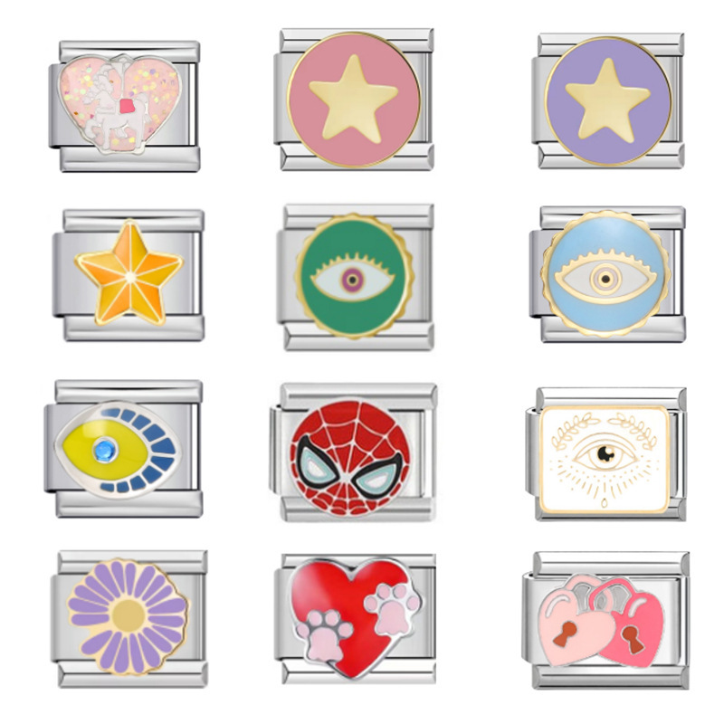 2025 New Nordic Italian 9MM Universal Stainless Steel Color Module Bracelet Spiderman Love Eye DIY Bracelet