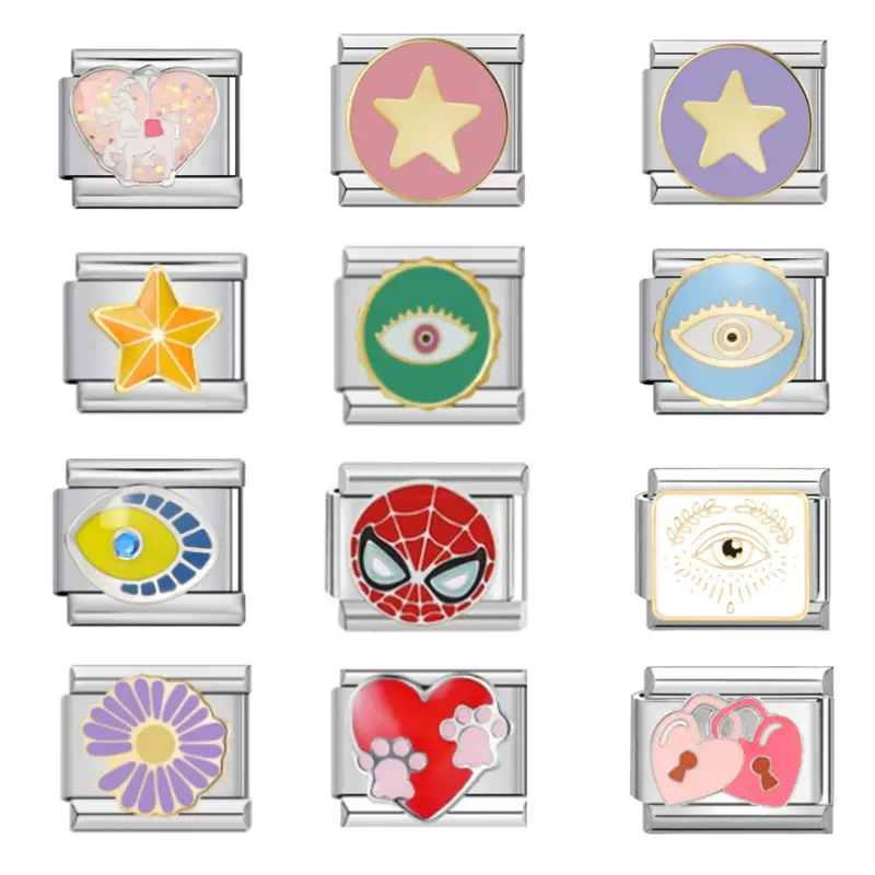 2025新款北欧意式9MM通用不绣钢彩色模块手链蜘蛛侠爱心眼DIY手镯