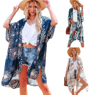 2024 Amazon New Summer Printed Blouse for Women European and American Casual Mid-Length Loose Tulle Sun Protection Jacket