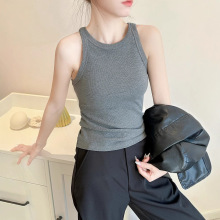 萝卜大叔灰色螺纹吊带背心女夏季外穿内搭遮副乳运动修身打底上衣