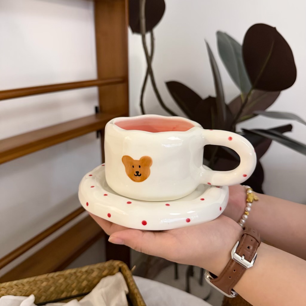 Ins estilo coreano mano irregular cerámica tazas de café y platos pintados a mano gordo tazas y platos ventas transfronterizas