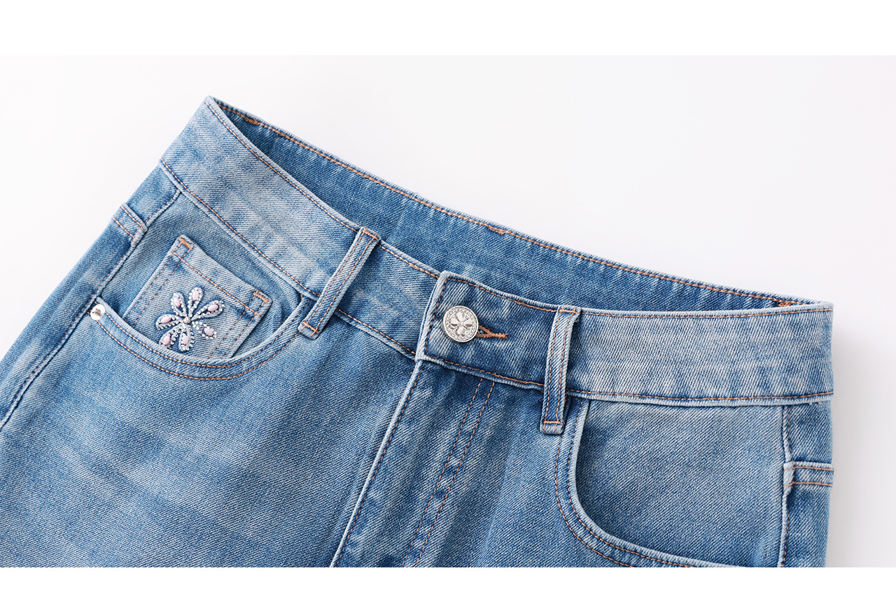 Quần jean nữ ống loe vải cotton wash lạnh co giãn 4 chiều phiên bản mỏng mùa hè — xanh lam chi tiết 28
