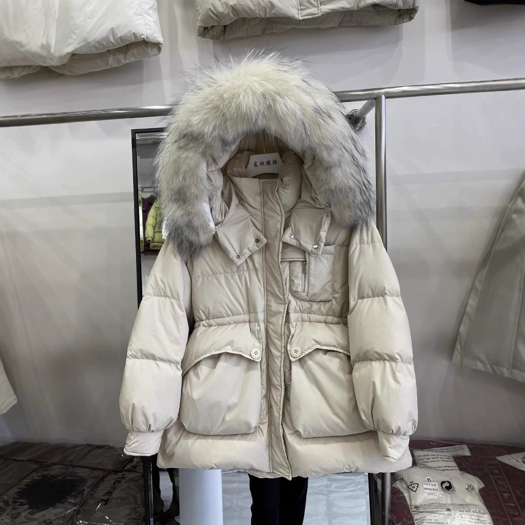 Down jacket, winter warm velvet hoody, mid-length, 2024 years, Korean style, duck down