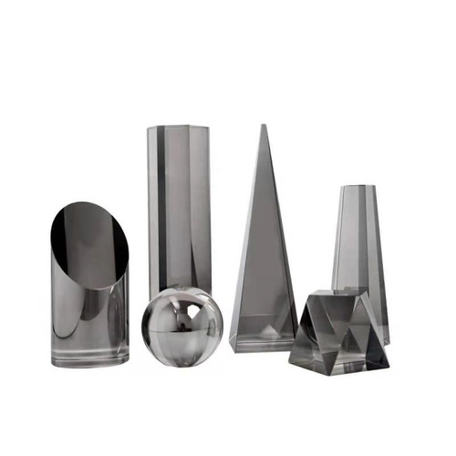 Modern Light Luxury Gray Geometric Crystal Decor Set for Sample Room, Study, Living Room - Crystal Six-Piece Set, Simple Ornament