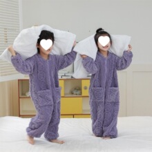 儿童睡袋连体睡衣女童冬季加厚男童亲子法兰绒珊瑚绒家居服宝宝