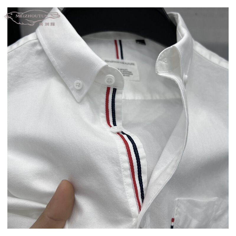 Summer Short-sleeved Cotton 100 Cotton Tooling Shirt Men's Oxford Spinning Business Men's Pocket White-collar Shirt