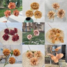 咖色系仿真花 经济款 欧式复古系婚礼堂吊顶路引花排插花装饰