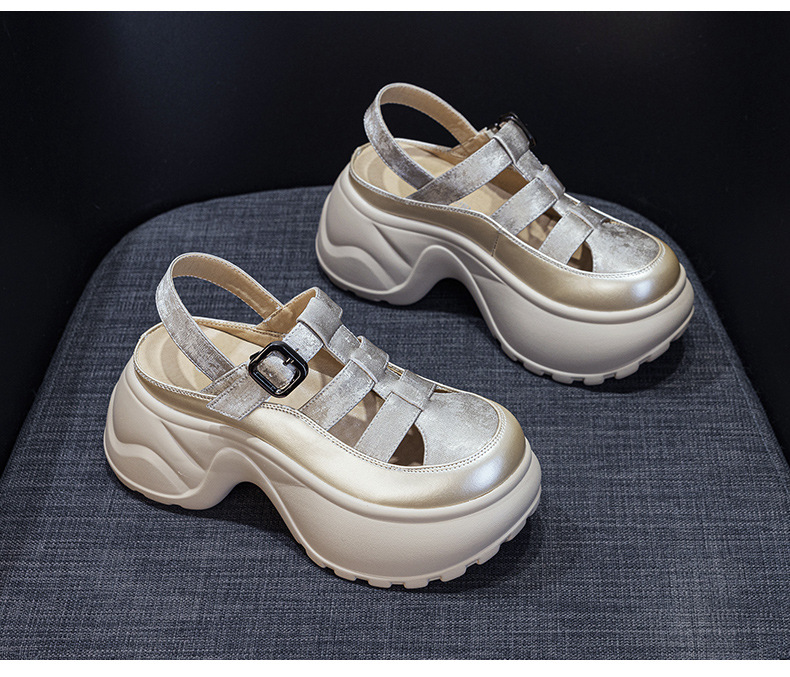 Sandal nữ đế dày phong cách La Mã gót thô cao 6 cm, hở mũi thoáng khí — M2905 màu be, M2905 màu đen, M2905 màu bạc chi tiết 29