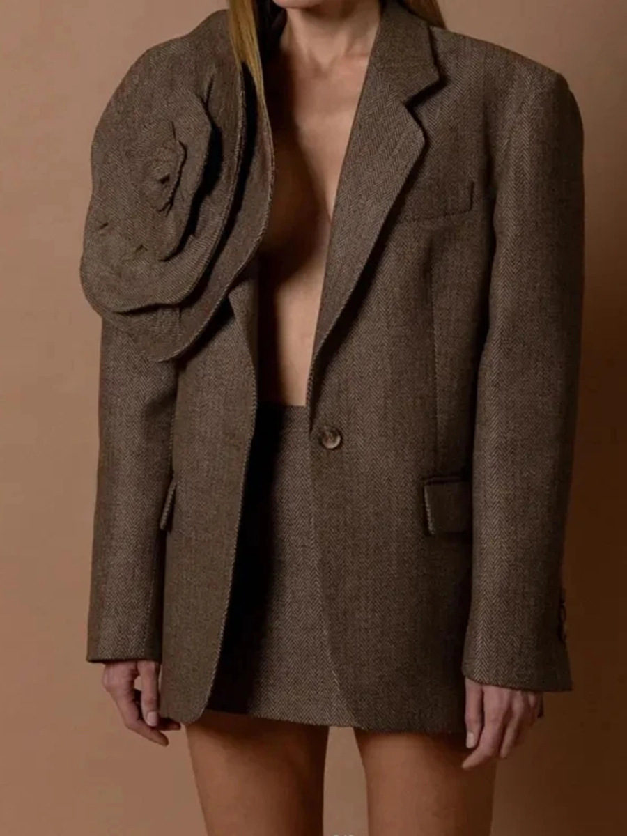 Women's Clothing Spring New Artistic Retro Three dimensional Flower Loose Design One button Solid Color Suit Jacket for Women_voghion.com