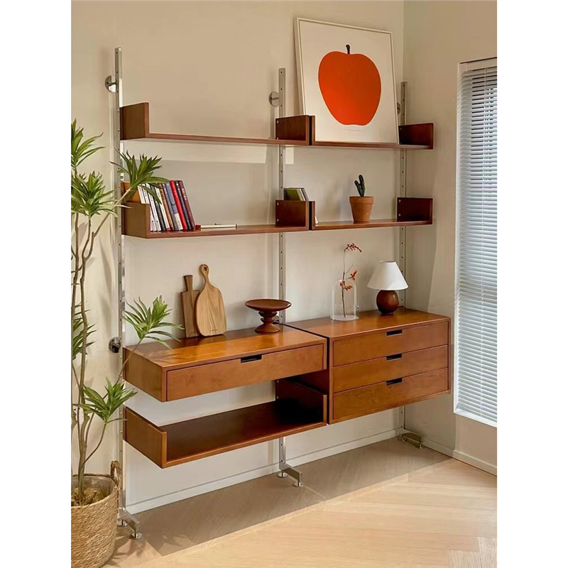 中古风包豪斯金属实木墙上置物架开放架隔板北欧复古墙面系统组合