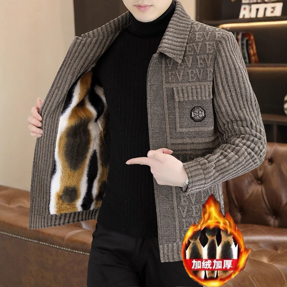 高端轻奢呢子外套男士秋冬季加绒加厚短款毛呢大衣潮流休闲夹克男