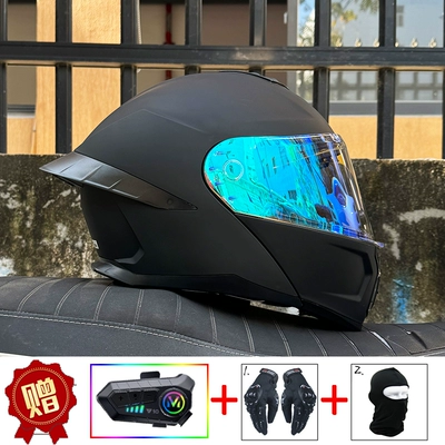 Motosiklet dəbilqələri | Brigade Full Helmet for All Seasons - m-matt-black-phantom-blue-can-night-vision-y10-bluetooth-hard-microphone