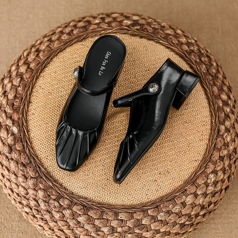 Sandalias de media arrastre de puntera plateada de 7cm de altura interior para mujer 2025 nueva moda de verano tacones gruesos zapatos individuales