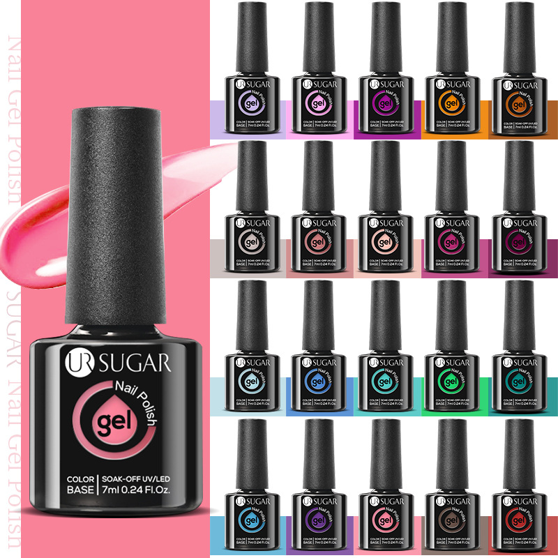 UrSugar跨境热卖镂空玻璃瓶甲油胶140色持久光疗亮片指甲油胶套装