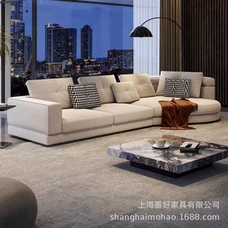简约现代奶油高低扶手客厅沙发新款意式极简直排转角弧形布艺沙发
