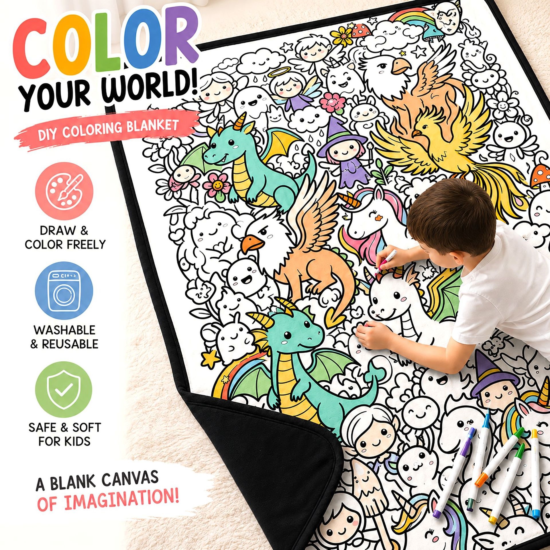 Cross-border best-selling DIY children's coloring blanket for parent-child activities