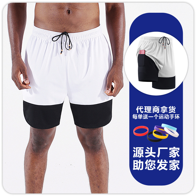 Pantalones cortos de secado rápido verano nuevos pantalones de entrenamiento de baloncesto de dos piezas falsos europeos y americanos anti-exposición correr pantalones cortos deportivos hombres image 11