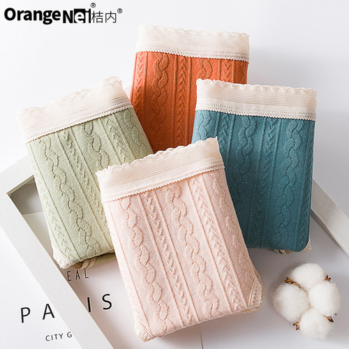 Orange inner banana concave underwear cotton ladies lace stripes fresh Korean style sewing jacquard comfortable briefs factory direct sale