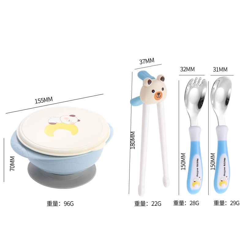 어린이 그릇, 숟가락, 포크, 젓가락 세트 - 블루베어