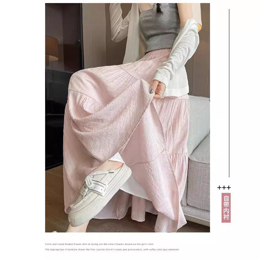 White Cake Skirt Women's Spring and Autumn 2024 New Mid-length High Waist A- line Skirt Summer Puff Skirt