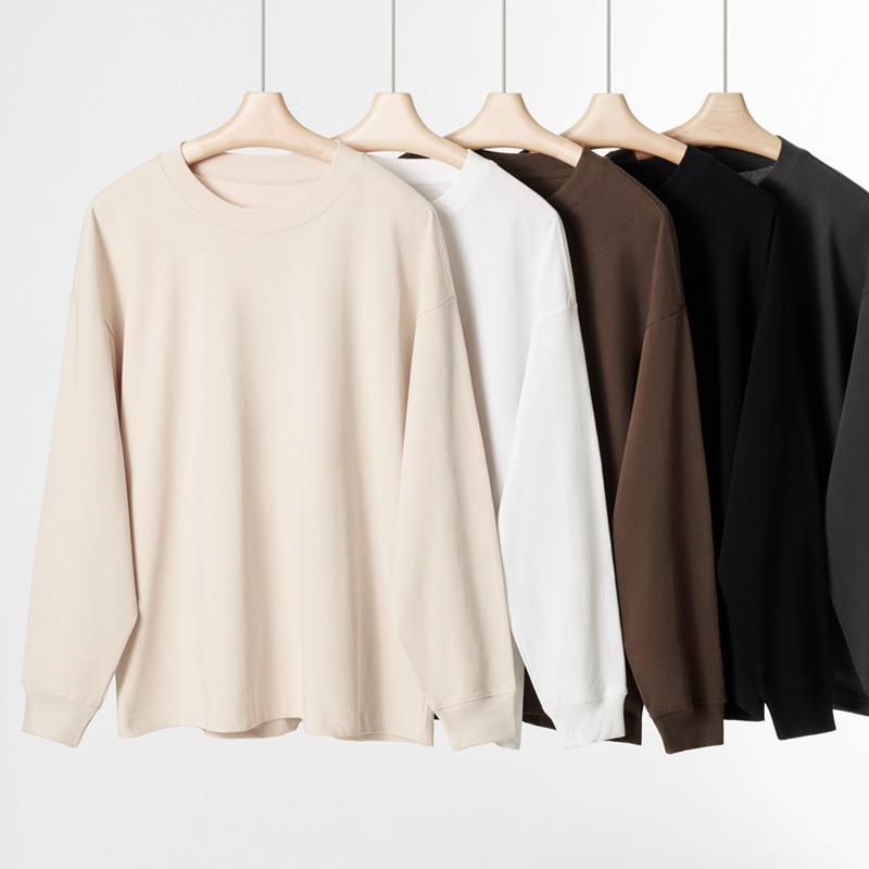 T-shirt a maniche lunghe pettinata da uomo, nuova collezione autunno e inverno da 300 g, realizzata in puro cotone con motivo a filo spesso, da uomo_voghion.com