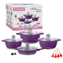 外贸出口厨具高档麦饭石13件套玻璃盖 13PC COOKWARE SET