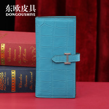 跨境新款雾面鳄鱼无接肚皮H家长钱夹真皮男女西服夹包多卡位钱包