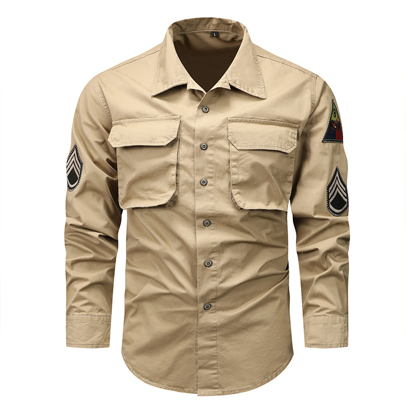 Camisas de hombre de algodón sólido de manga larga primavera y otoño herramientas de camisa de algodón camisa de abrigo de ropa de hombre