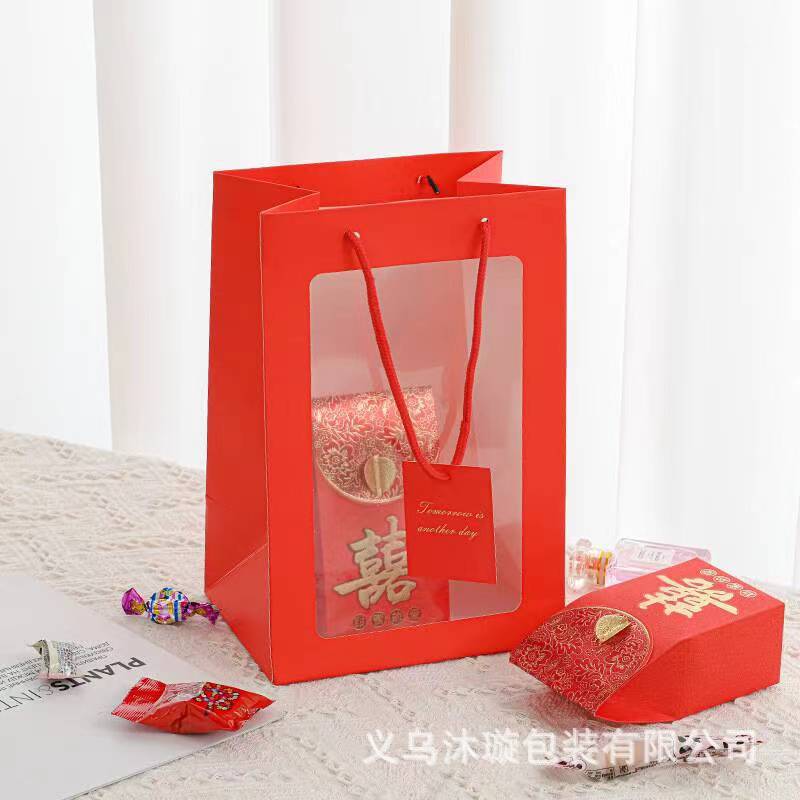 透明橱窗袋鲜花束礼袋开窗手提袋情人节礼品袋伴手礼礼品袋手提袋