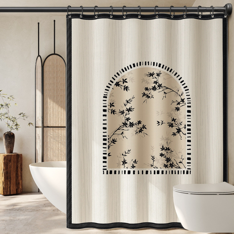 Bathroom Shower Curtain Fabric, No-Drill, Waterproof, Mildew-Proof, French-Style Partition Curtain for Bathroom Shower