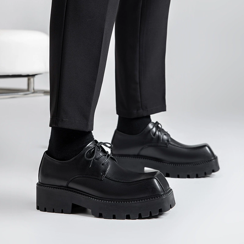 Мужские туфли дерби из натуральной кожи, осень 2025, новая трендовая модель, на толстой подошве, дышащие, повседневные, в британском деловом стиле, с квадратным носком