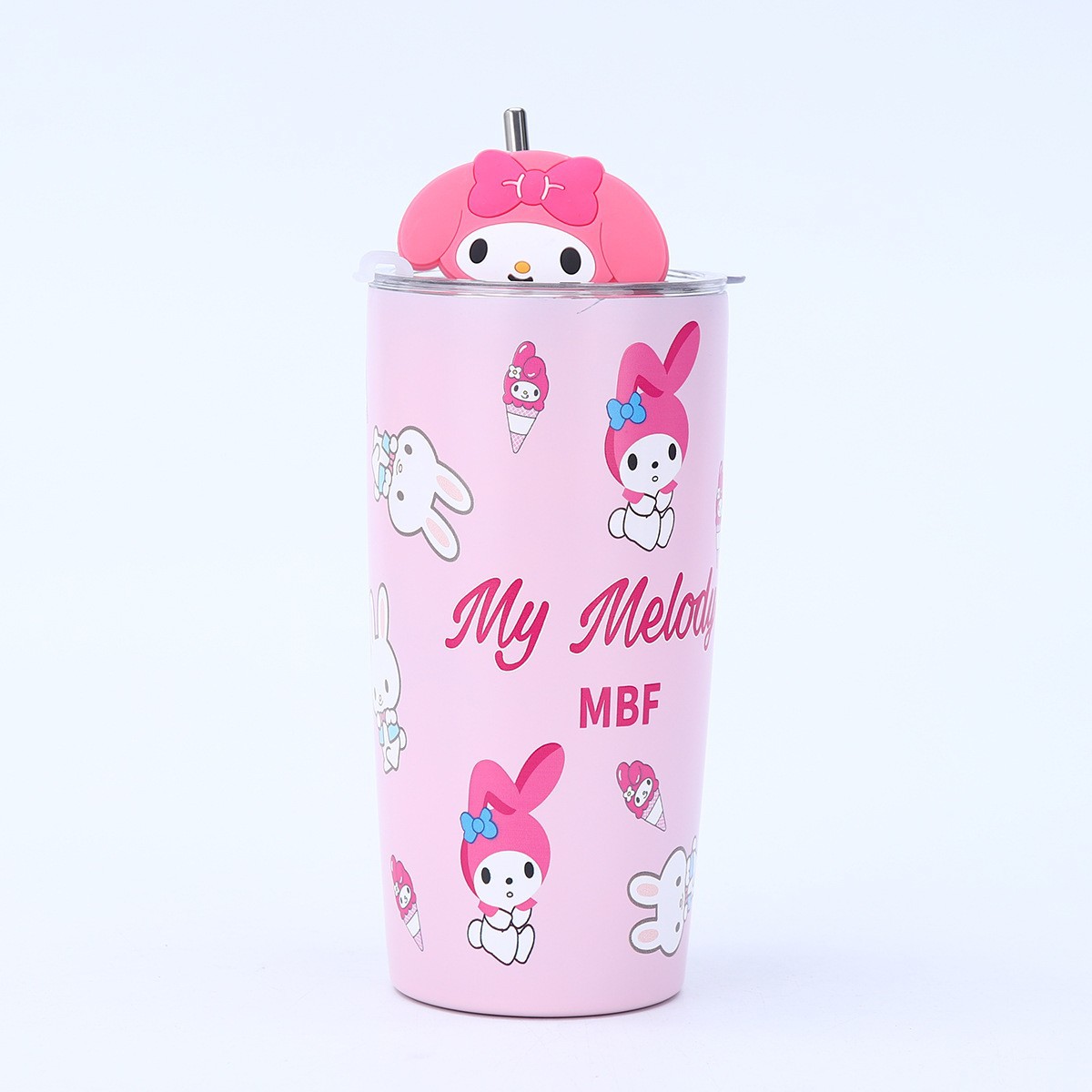 El Comercio exterior popular Sanrio paja café taza de vacío de acero inoxidable de dibujos animados nueva imagen linda muñeca de silicona taza de paja