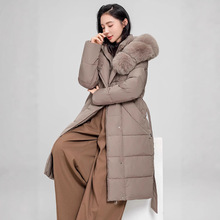 2025欧美外贸高端时尚大毛领羽绒棉服女中长款过膝收腰女士棉衣潮