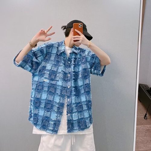 Fashionable Bague Collar Fringe Short Sleeve Shirt for Men and Women, Summer Ins Hong Kong Style Loose Chanel Style Blouse, Five and a Half Sleeve