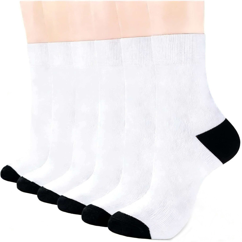 Cross-Border Amazon White Blank Socks Digital Printing Blank Sock Bases Sublimation Transfer Mid-Tube Plain Knit Black Heel Socks