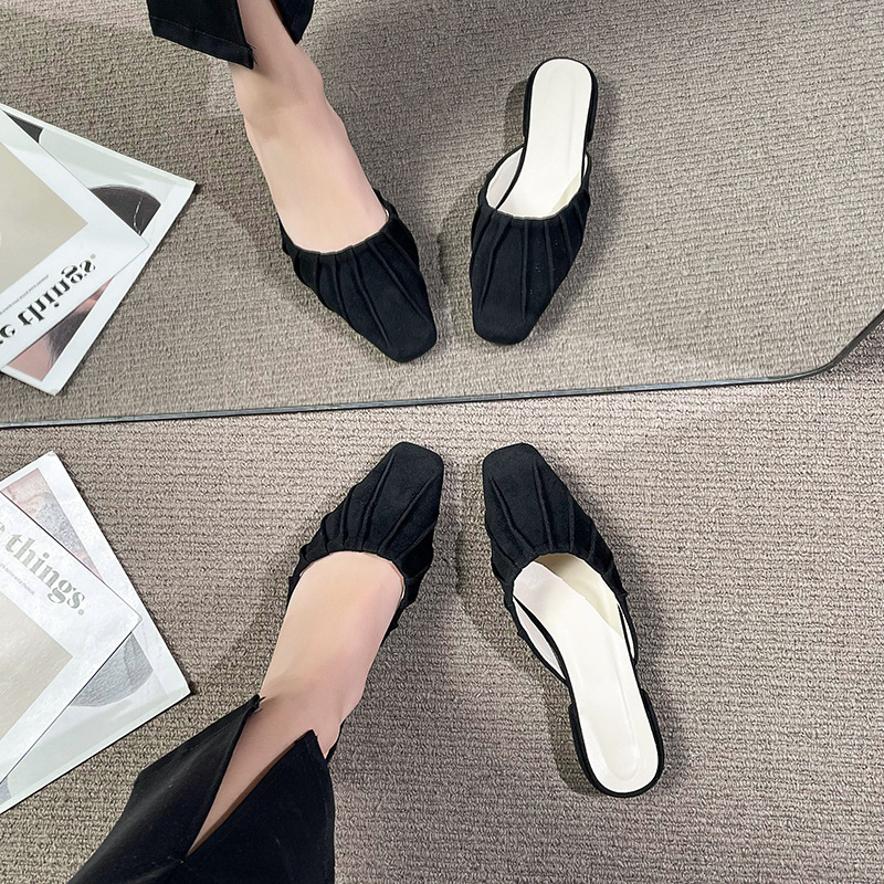 Baotou – pantoufles britanniques confortables à semelle basse et épaisse pour femmes, vêtements d'extérieur à la mode, petites pantoufles carrées pliables, nouvelle collection_voghion.com