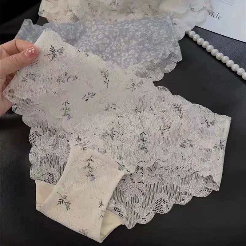 Сексуальное ультратонкое хлопковое белье, дышащие трусики, цветочный принт, цветы, средняя посадка