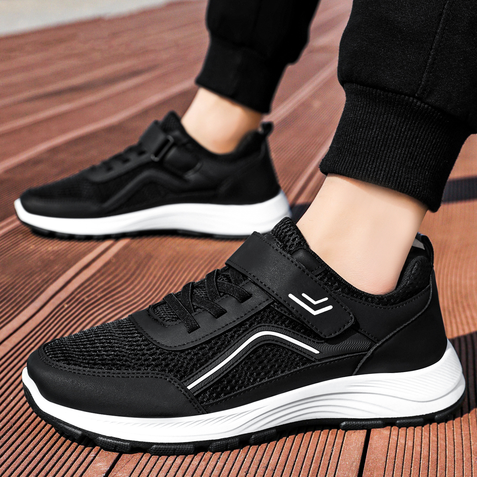 Zapatos de hombre, zapatos de senderismo de pareja de verano, zapatos de malla casuales transpirables, zapatos de papá con velcro, zapatos cómodos de suela suave