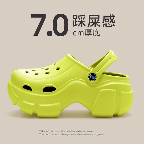 Women's Chunky Heel Lift Hole Shoes, Popular Style, Outdoor Wear Office Anti-Slip Breathable Operating Room Cap Toe Half Slippers for Summer