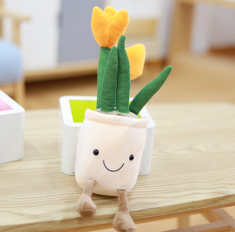 Fan literario cara sonriente tulipán suculente planta verde en maceta muñeca de decoración juguete de peluche de Amazon muñeca de agarre