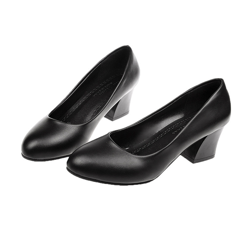 College Student Professional Etiquette High-Heeled Shoes for Women, Thin Heels, Flight Attendant Style, Formal Wear, Graduation Interview, Black Work Leather Shoes