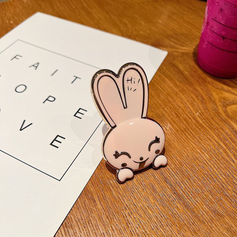 スマイリーフェイス長い耳かわいいウサギ折りたたみ携帯電話ケースホルダーリングバックル落下防止背面クリップ携帯電話ホルダー|undefined