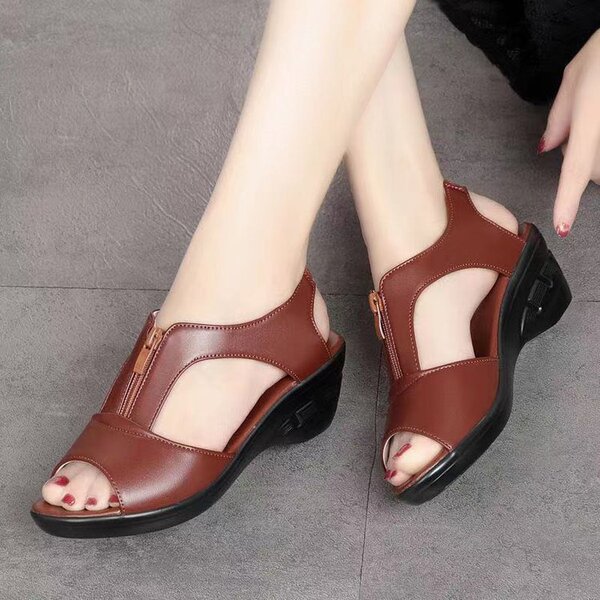 breathable sandals with zipper wedge heel