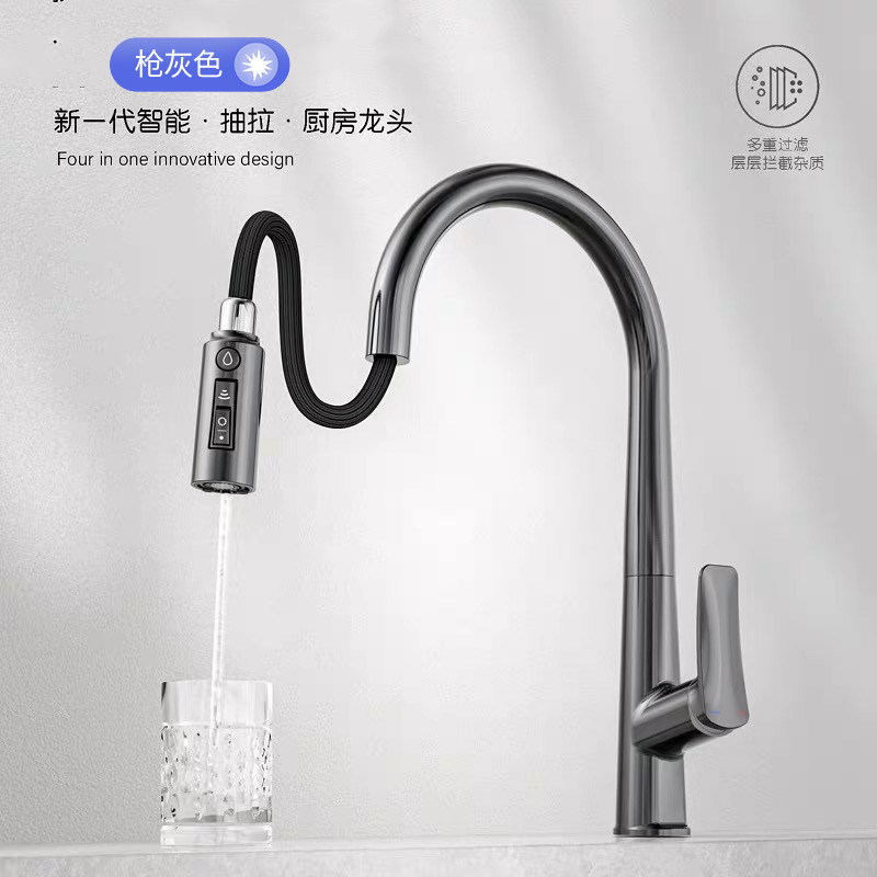 Household Kitchen Water Purification Faucet Three-In-One Pull-Out Direct Drinking Water Sink Multi-Functional Brushed Silver Faucet Household Kitchen Water Purification Faucet Three-In-One Pull-Out Direct Drinking Water Sink Multi-Functional Brushed Silver Faucet