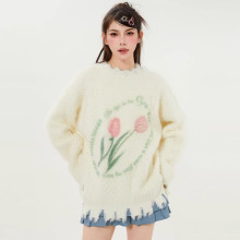 奶fufu慵懒风毛衣外套女秋冬复古宽松设计感破坏风软糯针织衫上衣