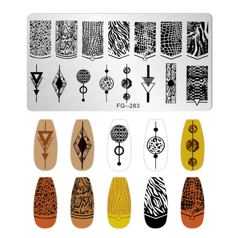 跨境美甲印花板格纹豹纹牛仔纹Nailplate不锈钢指甲复古模板转印|undefined