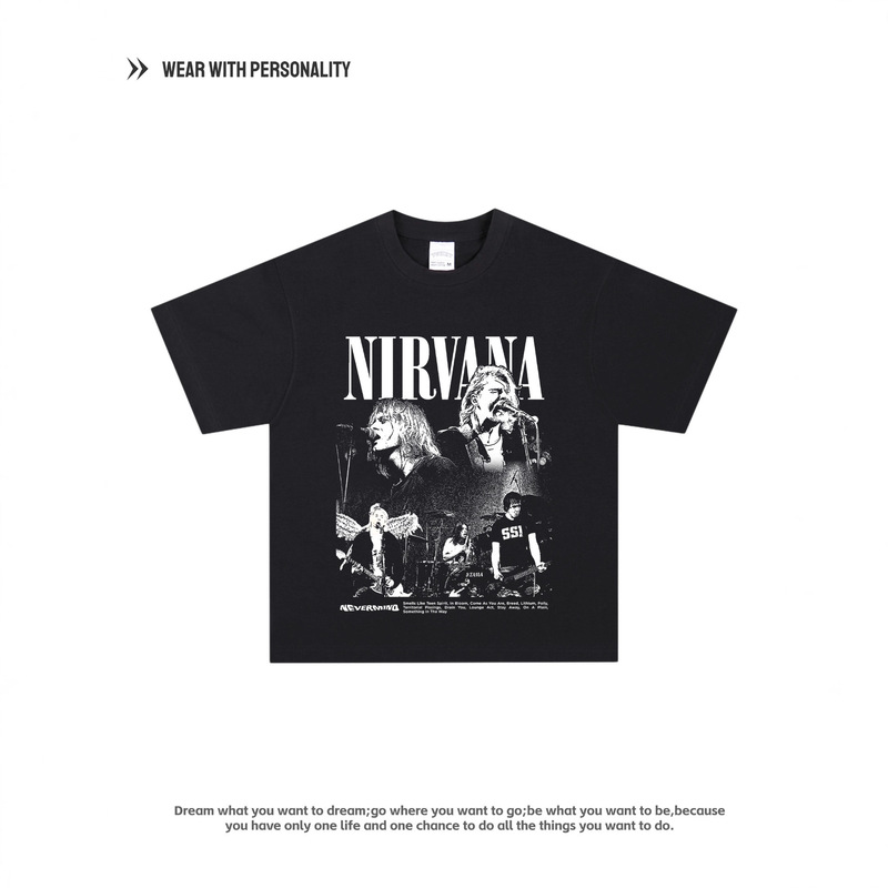 Nirvana Kurt Cobain Washed Old American Retro Loose Trendy Brand Oversize T-Shirt Short-Sleeved Men