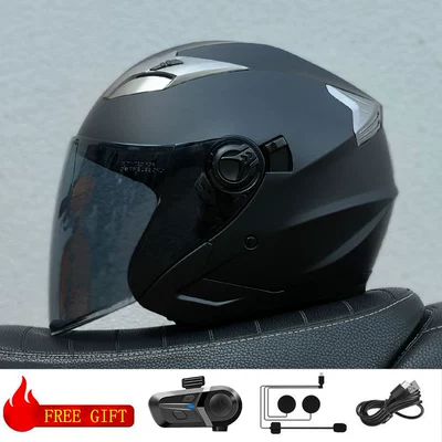 Half Helmet Motorcycle Helmet – Motosiklet kaskı (dəbilqə) - matt-black-brown-lenses-with-bluetooth-m57-58