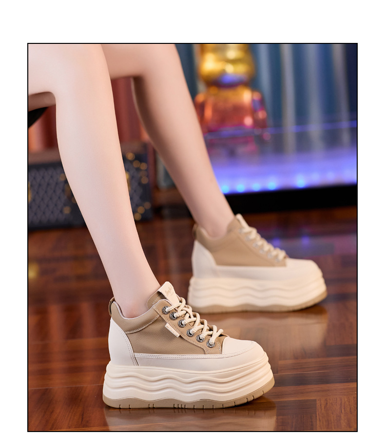 Giày sneaker nữ cổ cao đế dày tăng chiều cao trong — Màu đen chi tiết 16