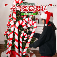 跨境现货PVC充气圣诞拐杖充气老人圣诞树拐杖节日派对角色玩具